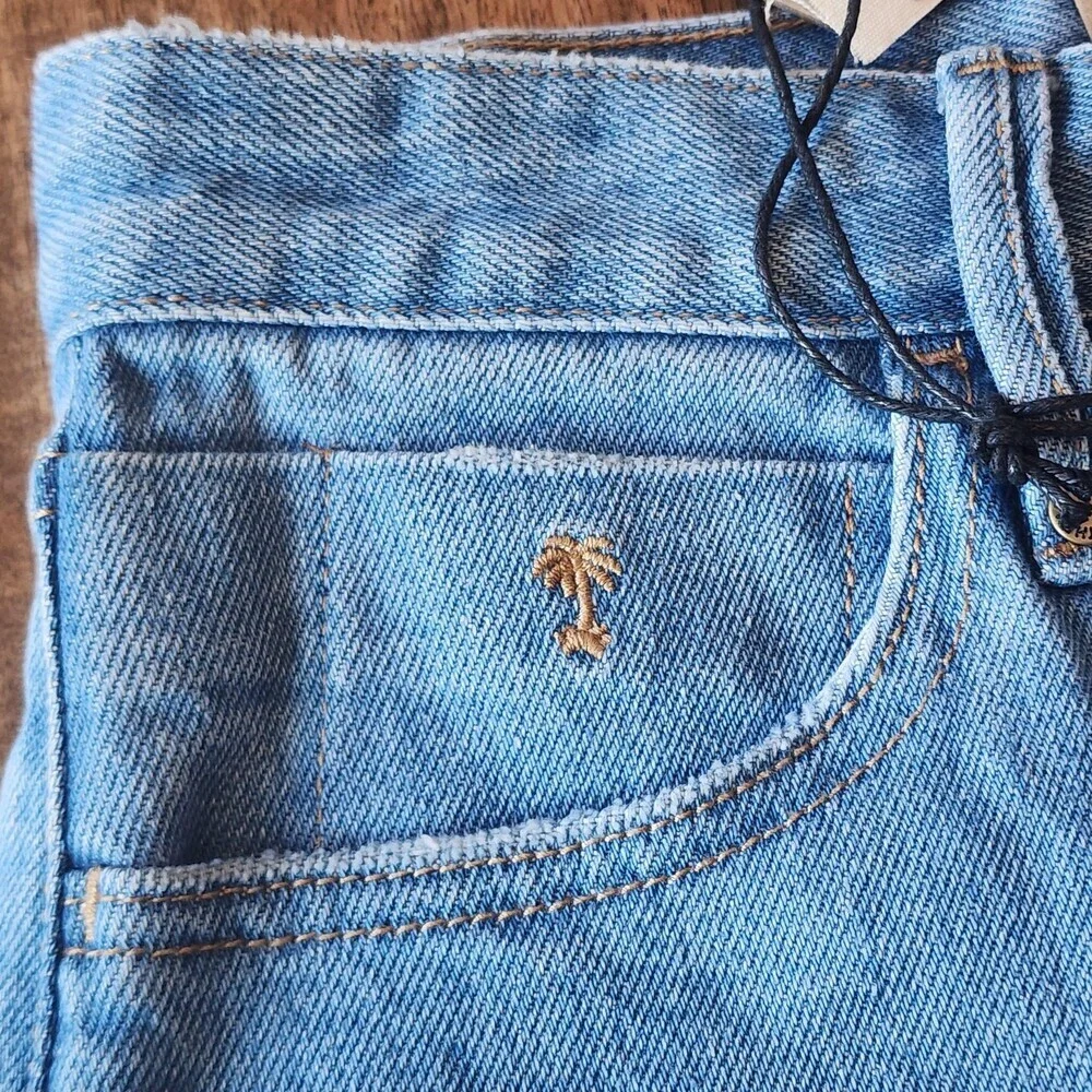 Thrills Mandude Shorts Mens 34 Blue Denim Raw Hem Organic Cotton Stretch Bermuda